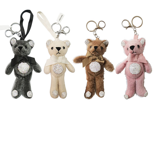 RHINESTONE RIBBON BEAR PLUSH KEY CHAIN KC922-14R (12PC)