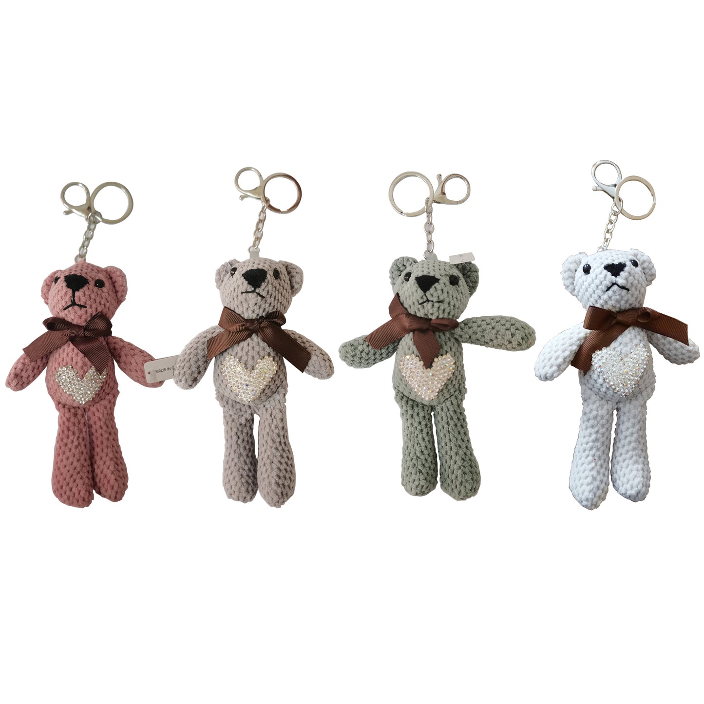 RHINESTONE BEAR CROCHET PLUSH KEY CHAIN KC924-1 (12PC)