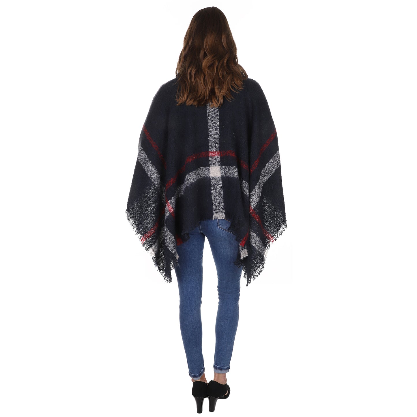 VINTAGE STYLED PLAID PONCHO P162-1(12PC)