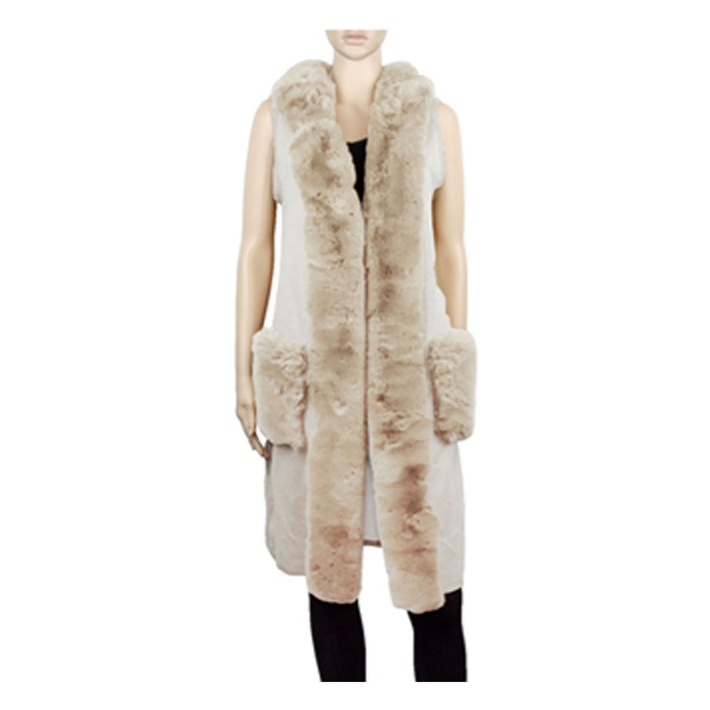 FUR POCKET LONG LENGTH VEST P187 (3PC)