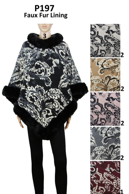 PAISLEY PATTERN FUR FRINGED PONCHO P197(12PC)