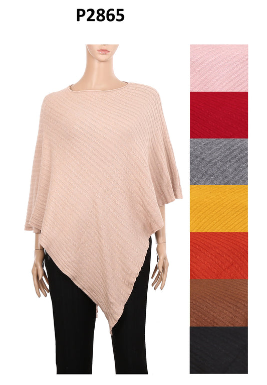 SOLID COLOR KNIT PONCHO P2865 (12PC)