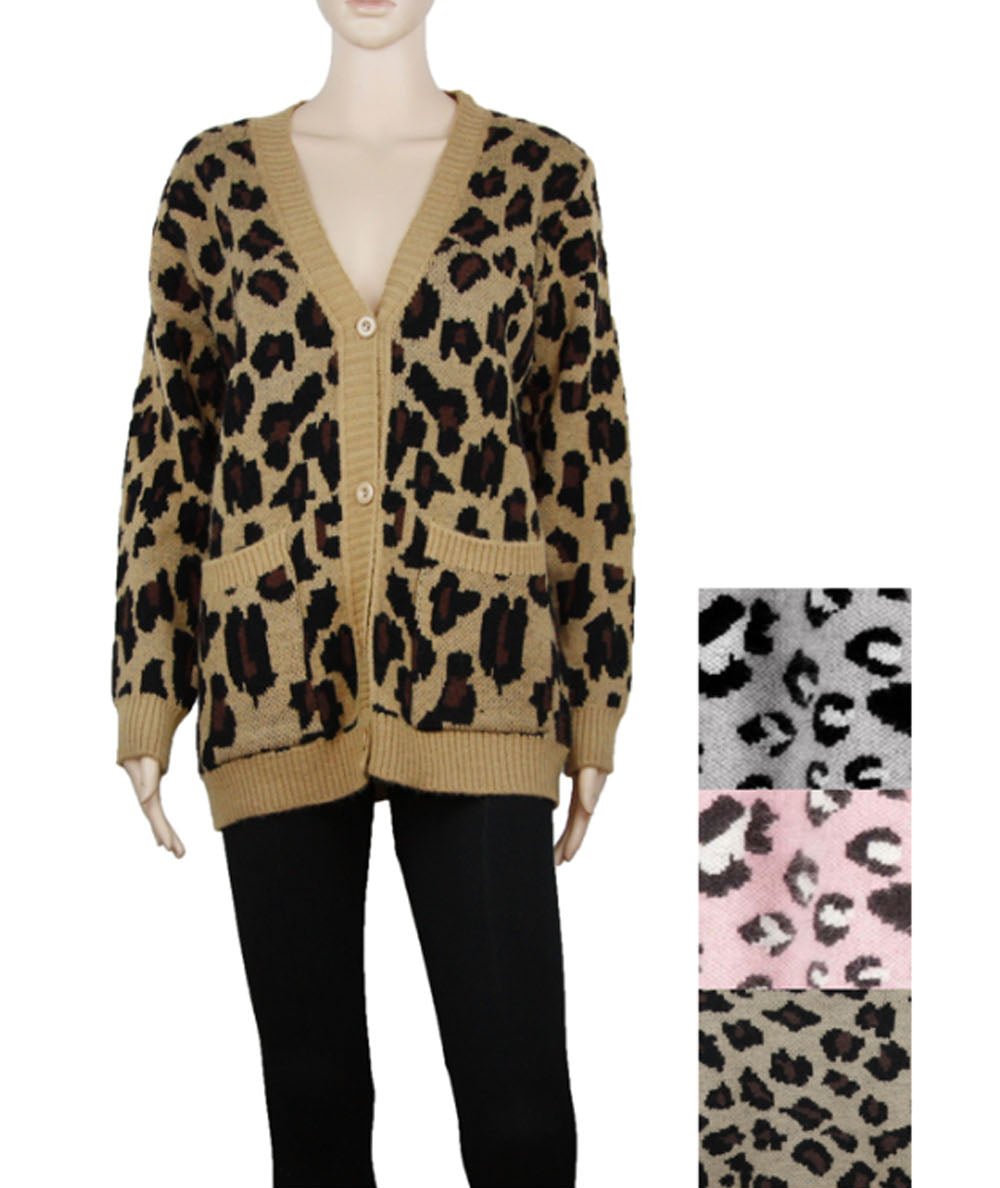 LEOPARD PATTERN POCKET CARDIGAN P3382 (8PC)