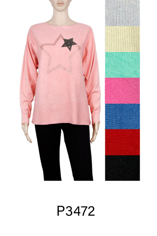 KNITTED RHINESTONE DECOR STAR SWEATER 3472 (12PC)