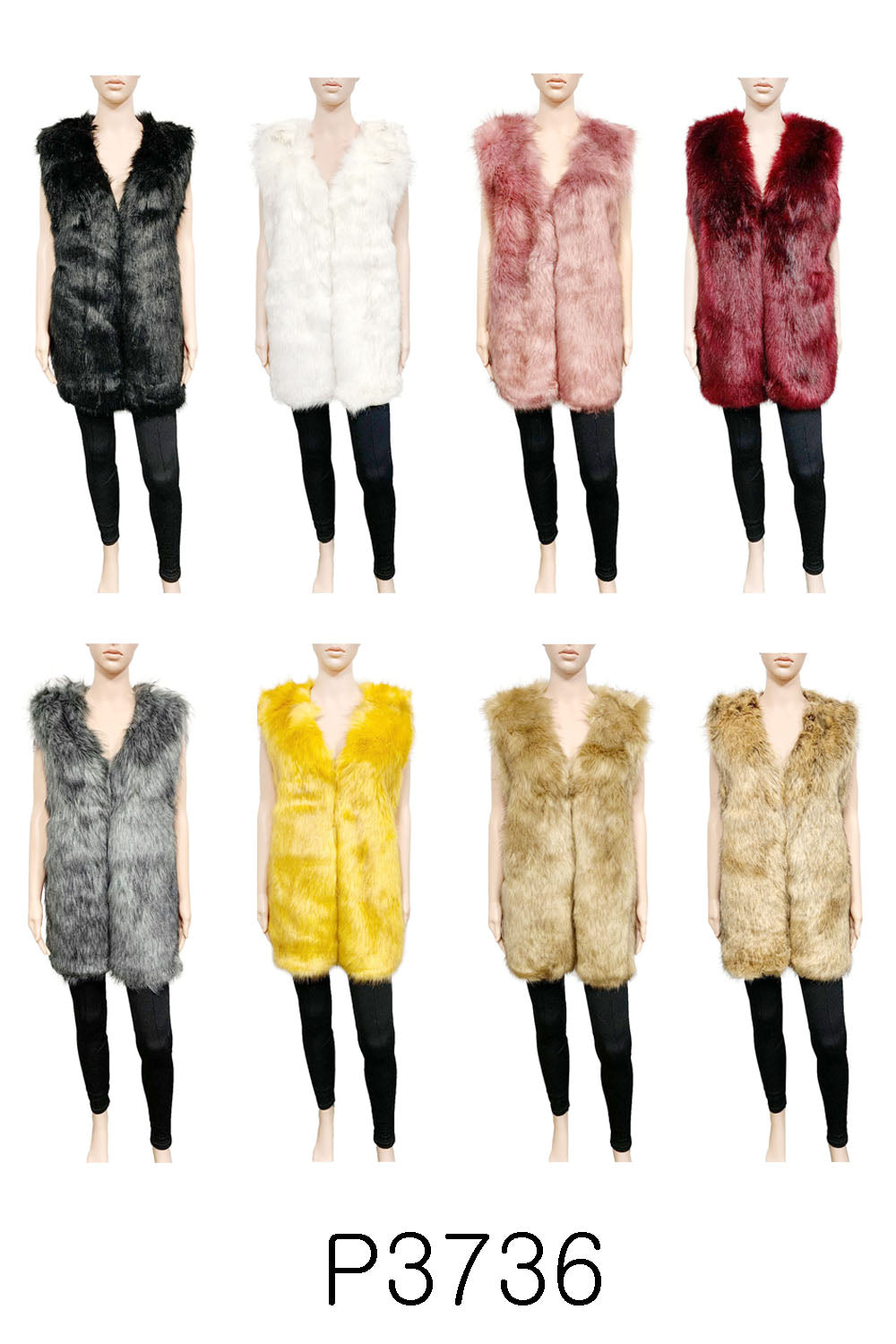 FAUX FUR VEST P3736(4PC)