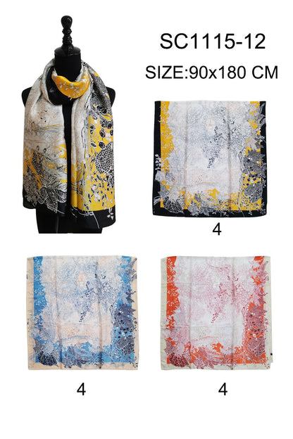 SILKY SCARF FLOWER PATTERN 1115-12 (12PC)