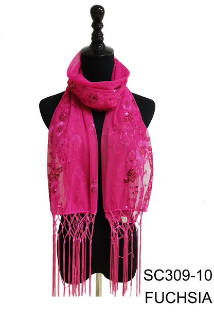 SEQUIN FLOWERFRINGED SCARF 309-A (12pc)