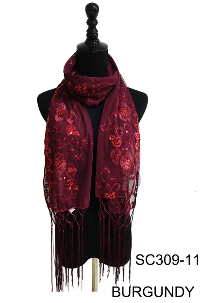 SEQUIN FLOWERFRINGED SCARF 309-A (12pc)