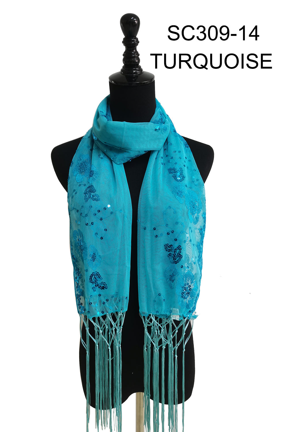 SEQUIN FLOWERFRINGED SCARF 309-A (12pc)