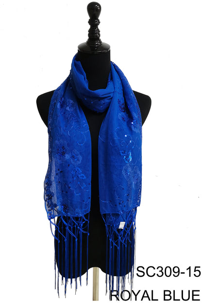 SEQUIN FLOWERFRINGED SCARF 309-A (12pc)