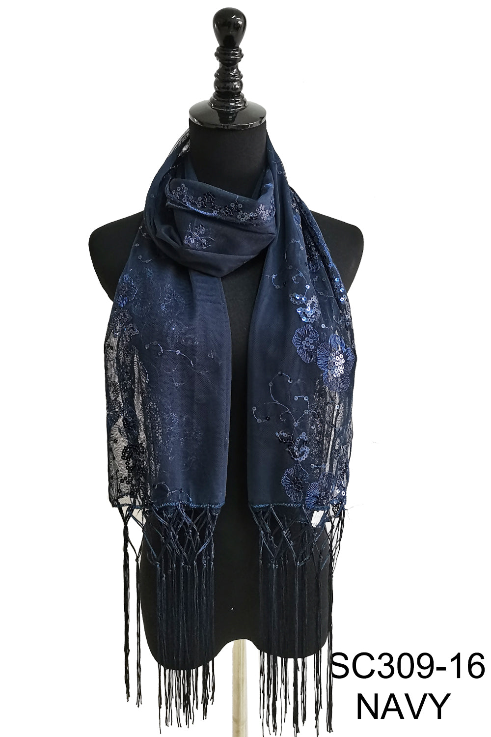 SEQUIN FLOWERFRINGED SCARF 309-A (12pc)