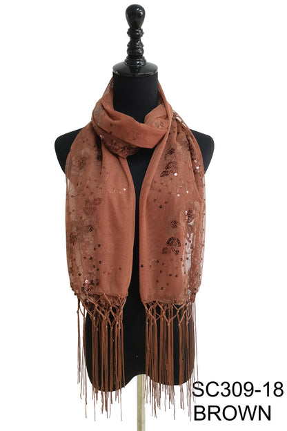 SEQUIN FLOWERFRINGED SCARF 309-A (12pc)