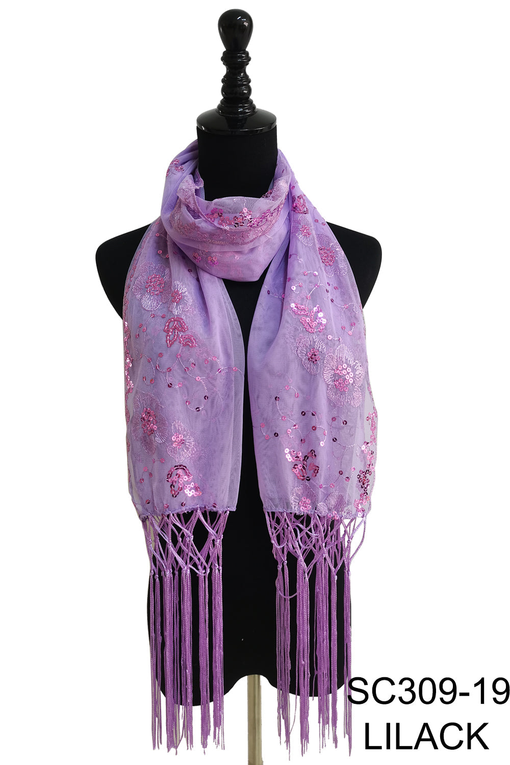 SEQUIN FLOWERFRINGED SCARF 309-A (12pc)