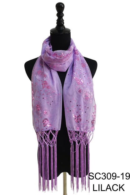 SEQUIN FLOWERFRINGED SCARF 309-A (12pc)