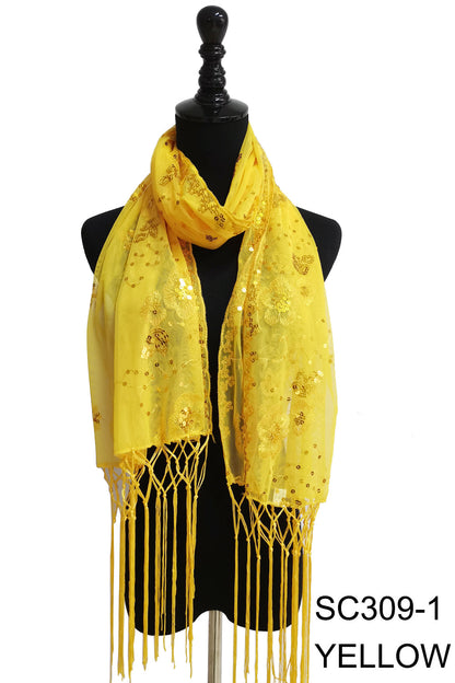 SEQUIN FLOWERFRINGED SCARF 309-A (12pc)