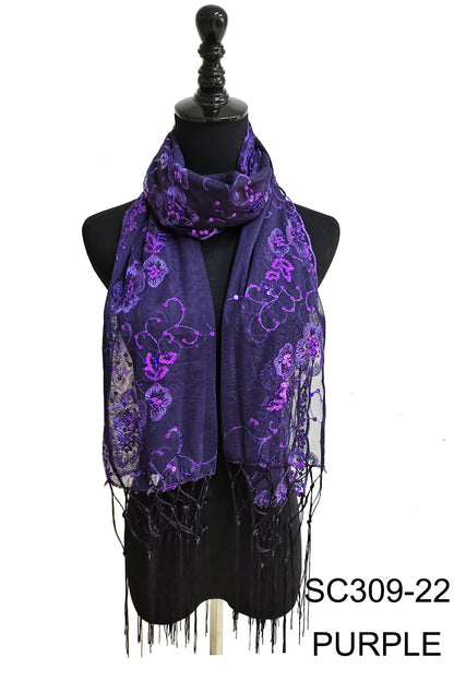 SEQUIN FLOWERFRINGED SCARF 309-A (12pc)