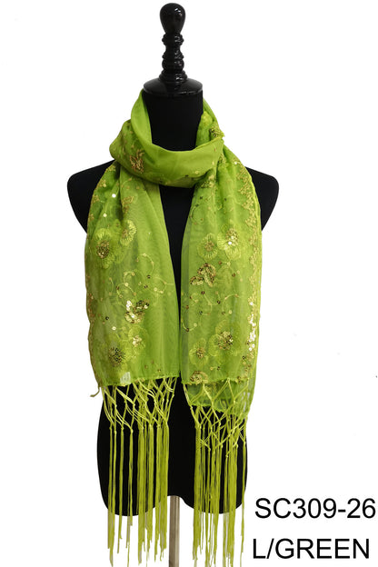 SEQUIN FLOWERFRINGED SCARF 309-A (12pc)