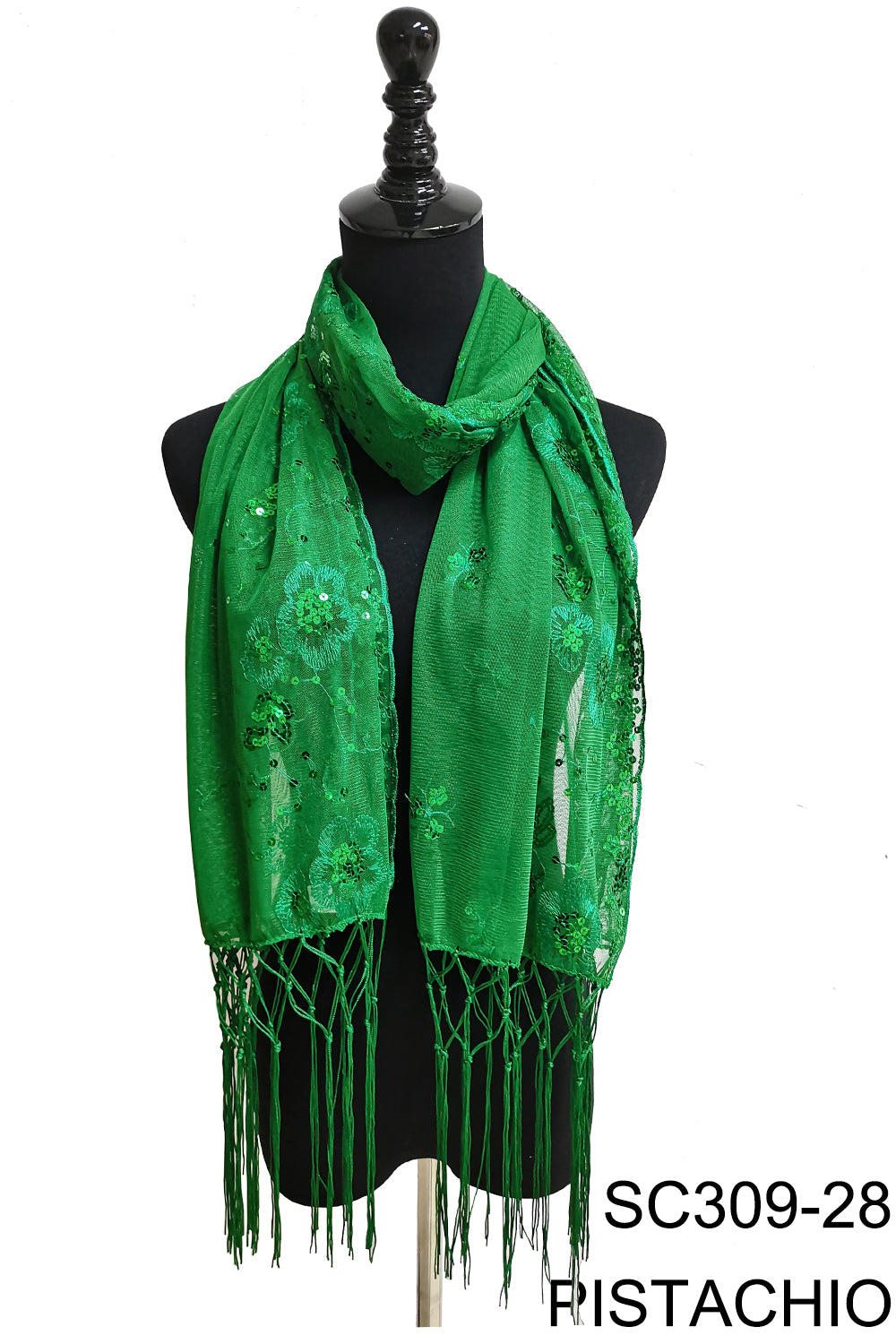 SEQUIN FLOWERFRINGED SCARF 309-A (12pc)