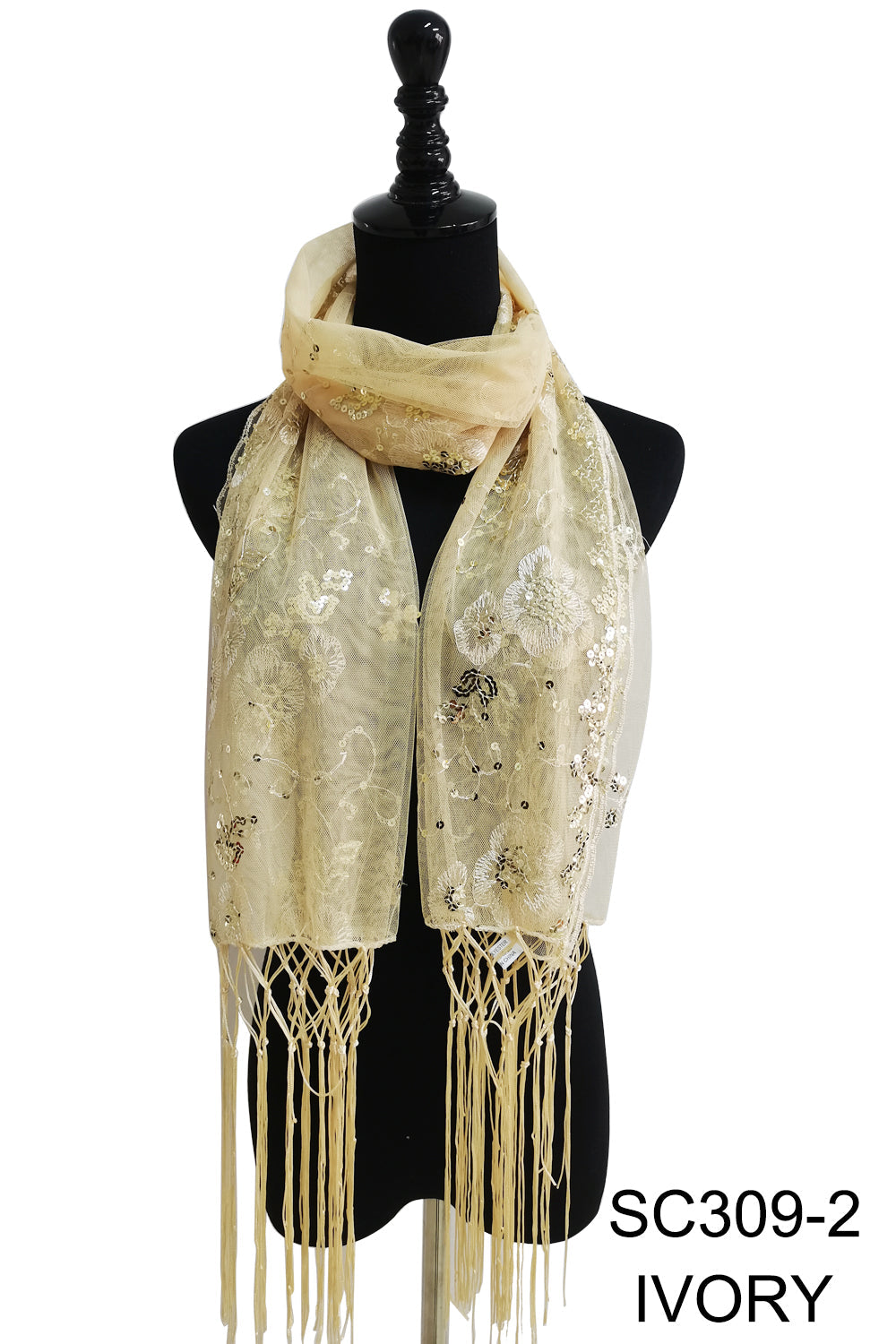 SEQUIN FLOWERFRINGED SCARF 309-A (12pc)