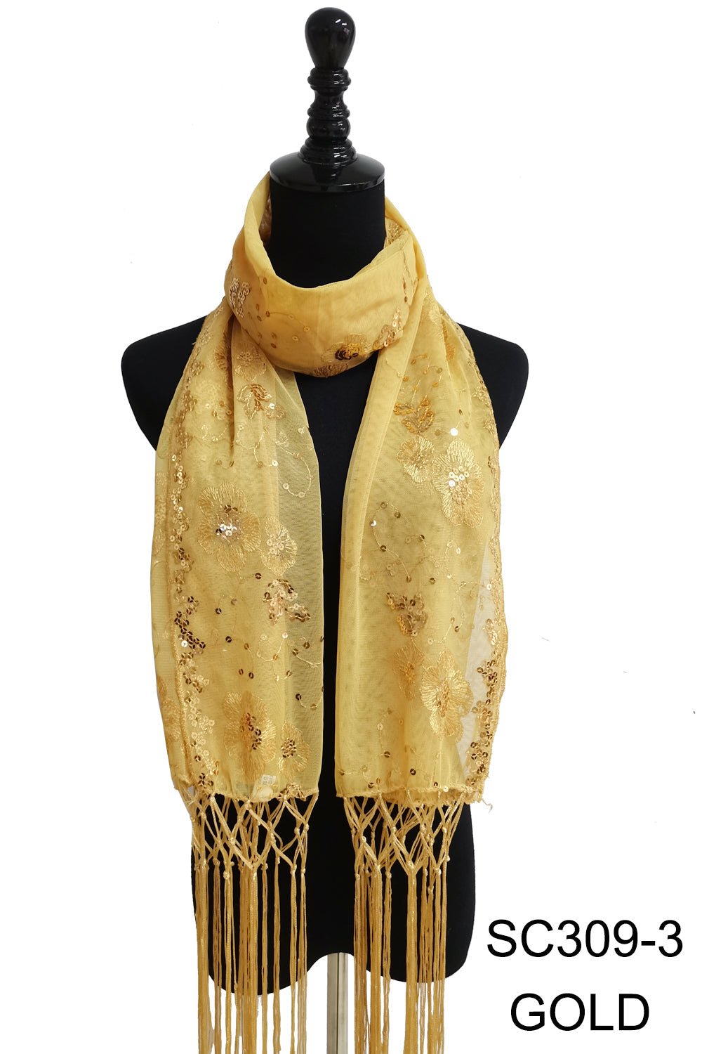 SEQUIN FLOWERFRINGED SCARF 309-A (12pc)