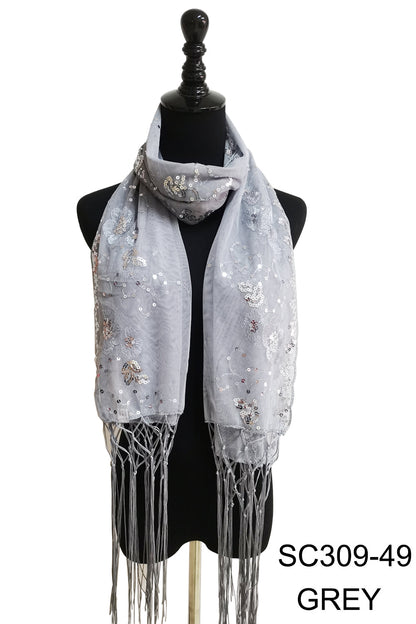 SEQUIN FLOWERFRINGED SCARF 309-A (12pc)