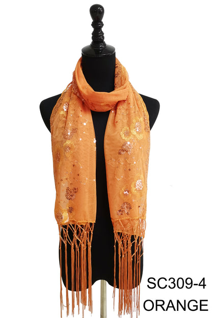 SEQUIN FLOWERFRINGED SCARF 309-A (12pc)