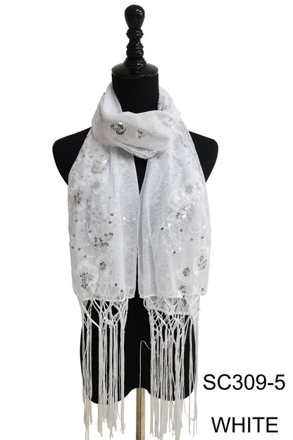 SEQUIN FLOWERFRINGED SCARF 309-A (12pc)