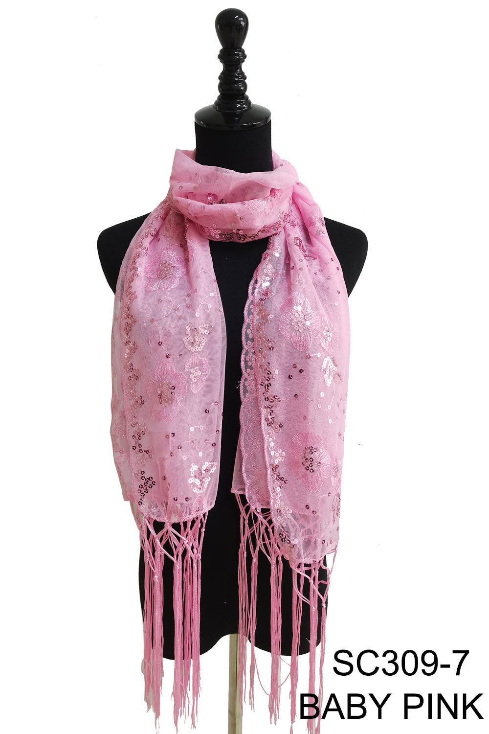 SEQUIN FLOWERFRINGED SCARF 309-A (12pc)