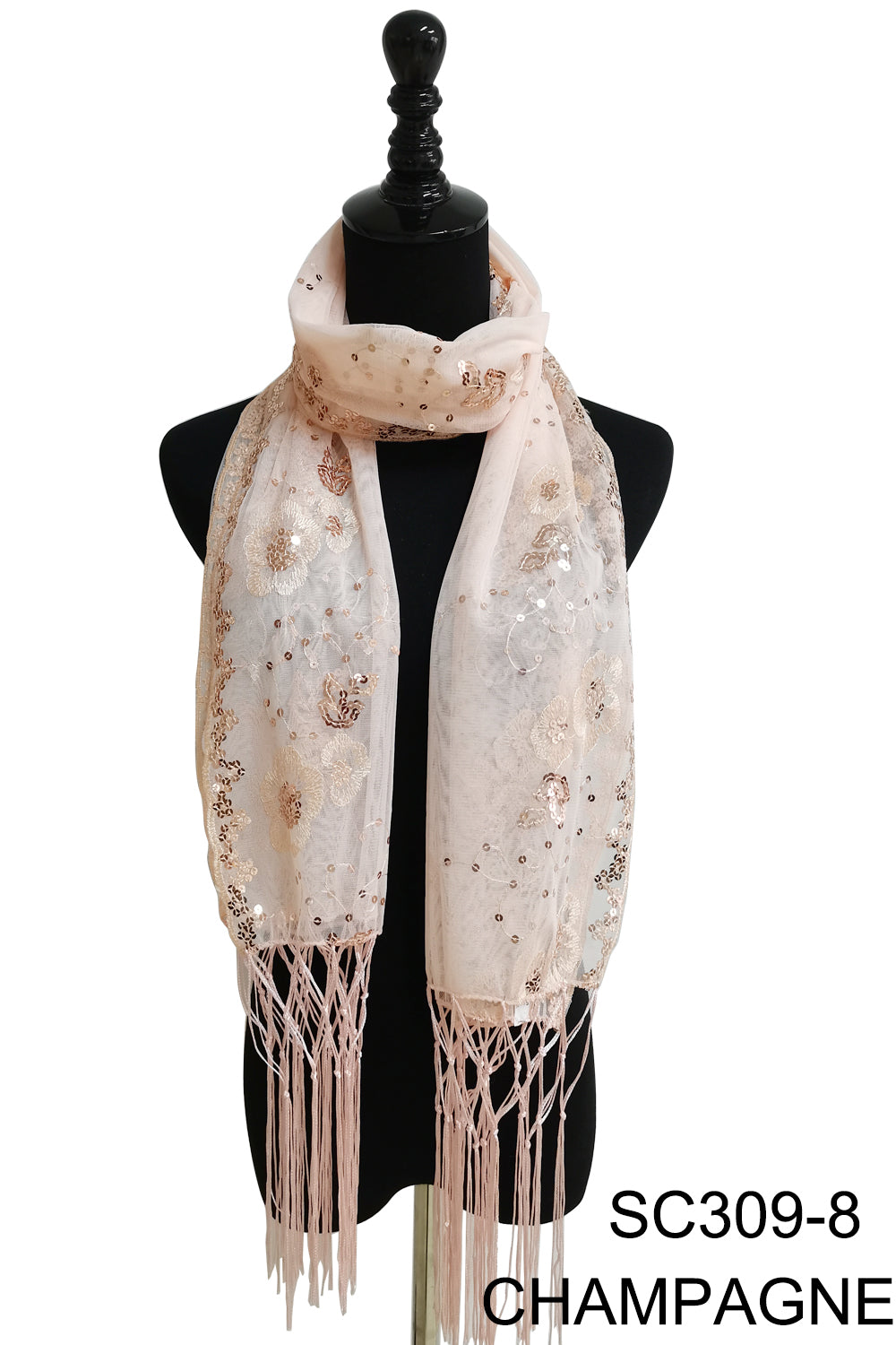 SEQUIN FLOWERFRINGED SCARF 309-A (12pc)