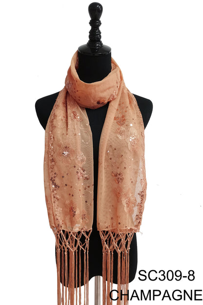 SEQUIN FLOWERFRINGED SCARF 309-A (12pc)