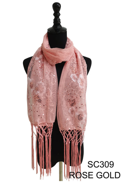 SEQUIN FLOWERFRINGED SCARF 309-A (12pc)