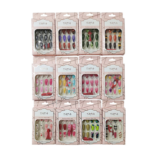 MULTI DESIGN ALMOND FAKE NAIL SET SS1112-35 (12PC)