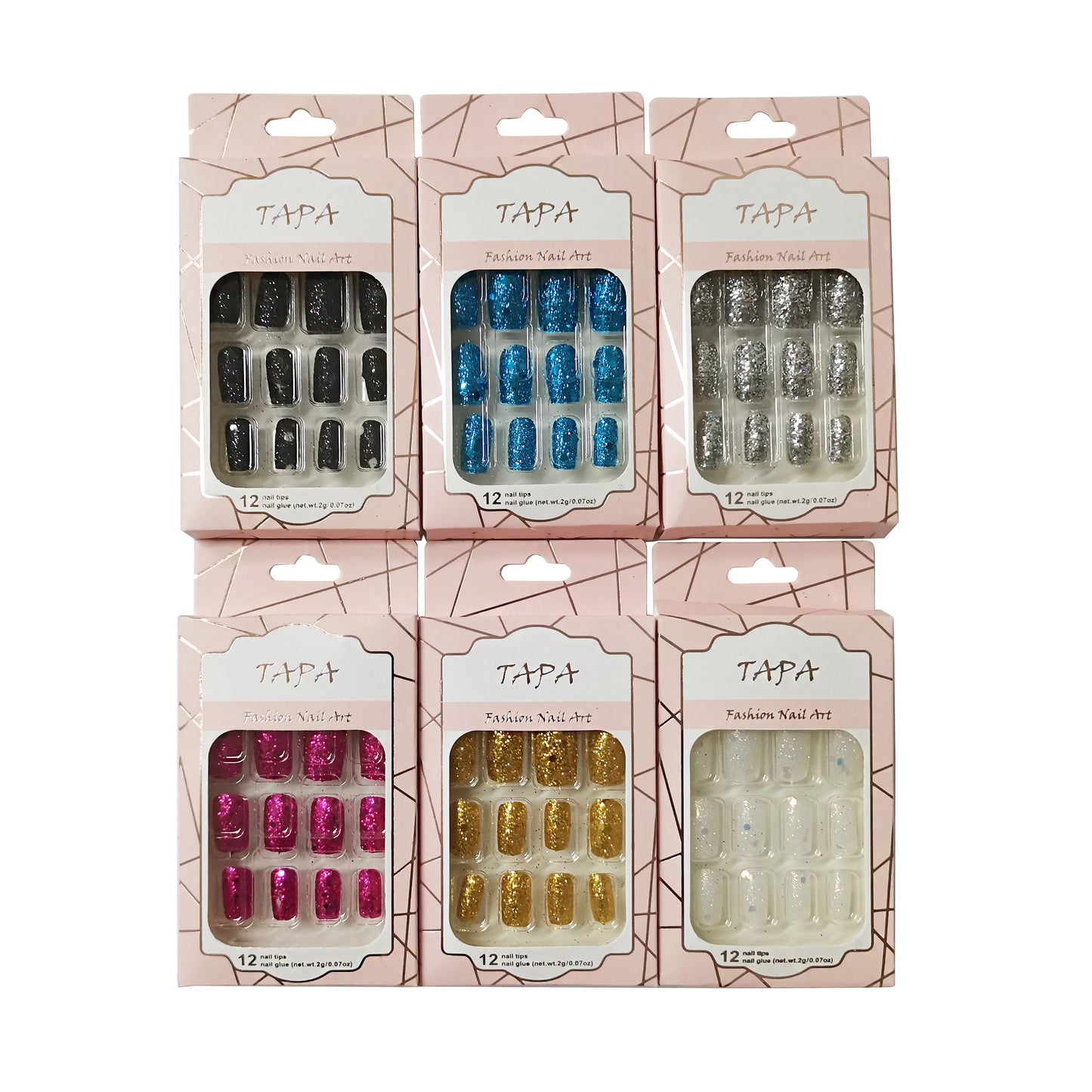 MULTI COLOR SQUARE FAKE NAIL SET SS1112-38 (12PC)