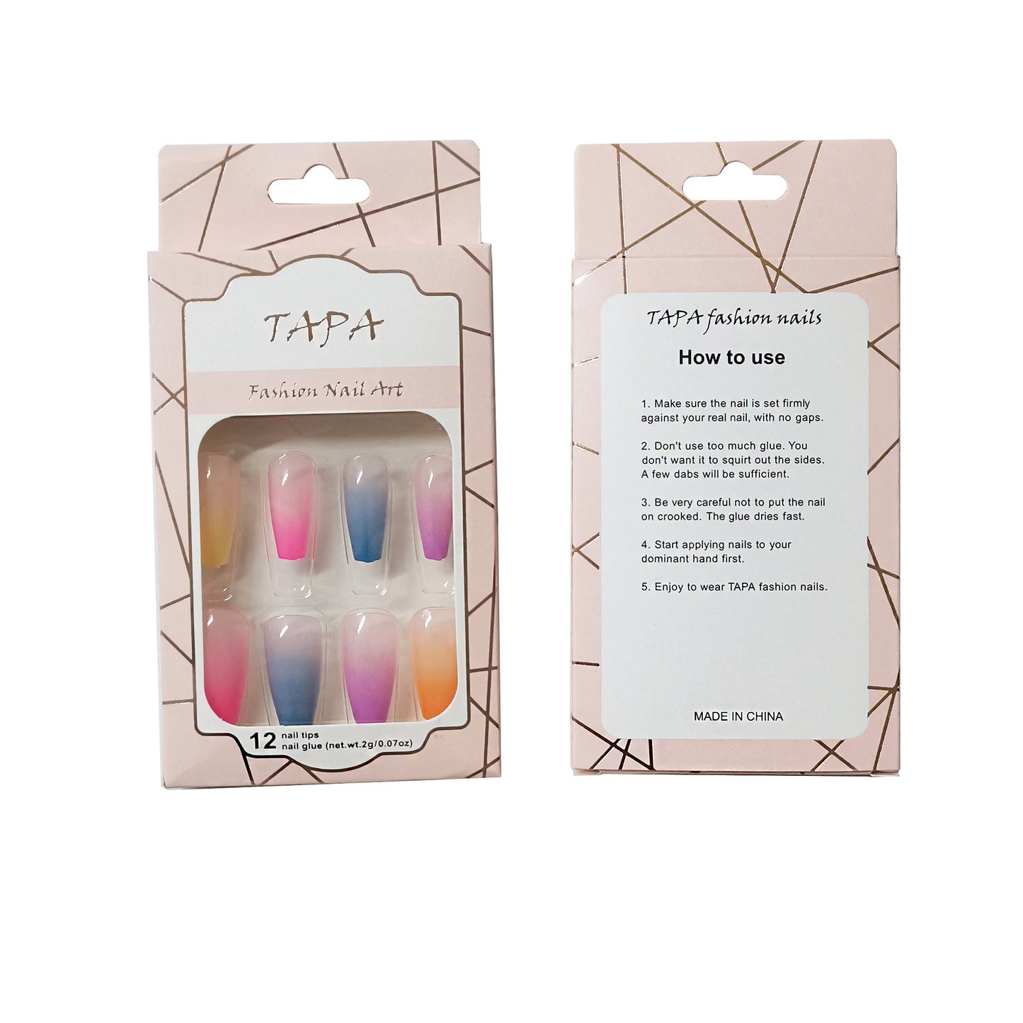 MULTI COLOR LONG SQUARE FAKE NAIL SET SS1112-3 (12PC)