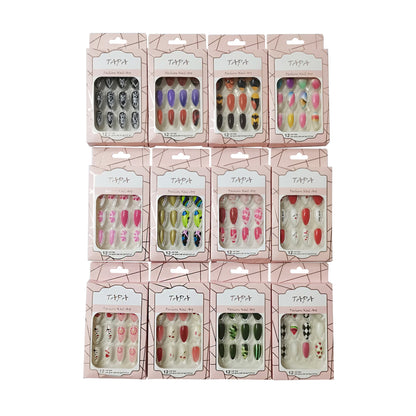 MULTI DESIGN ALMOND FAKE NAIL SET SS1112-40 (12PC)