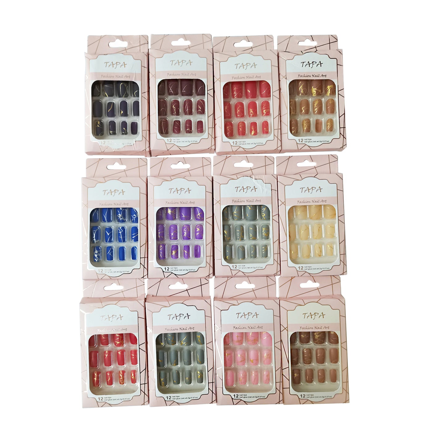 MULTI COLOR SQUARE FAKE NAIL SET SS1112-76 (12PC)