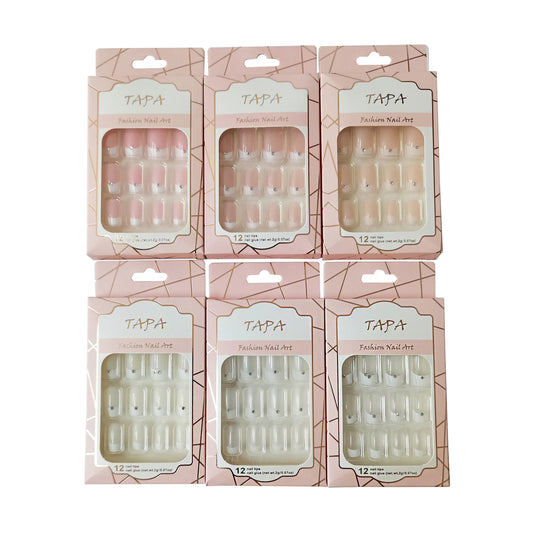 MULTI COLOR SQUARE FAKE NAIL SET 1112-90 (12PC)