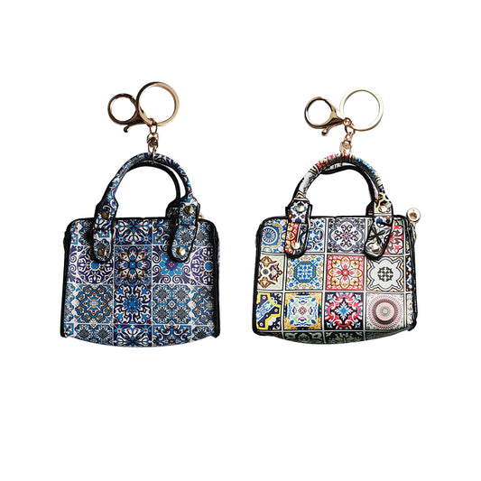 COLLAGE PATTERN MINI BAG KEY CHAIN SS1215-10 (12PC)